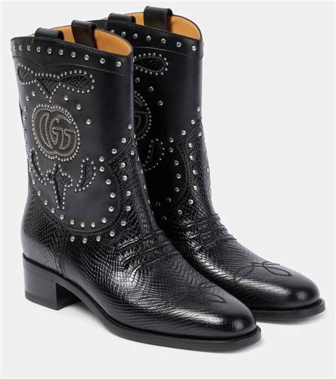 gucci boots black with silver eyelids|Gucci cowboy boots.